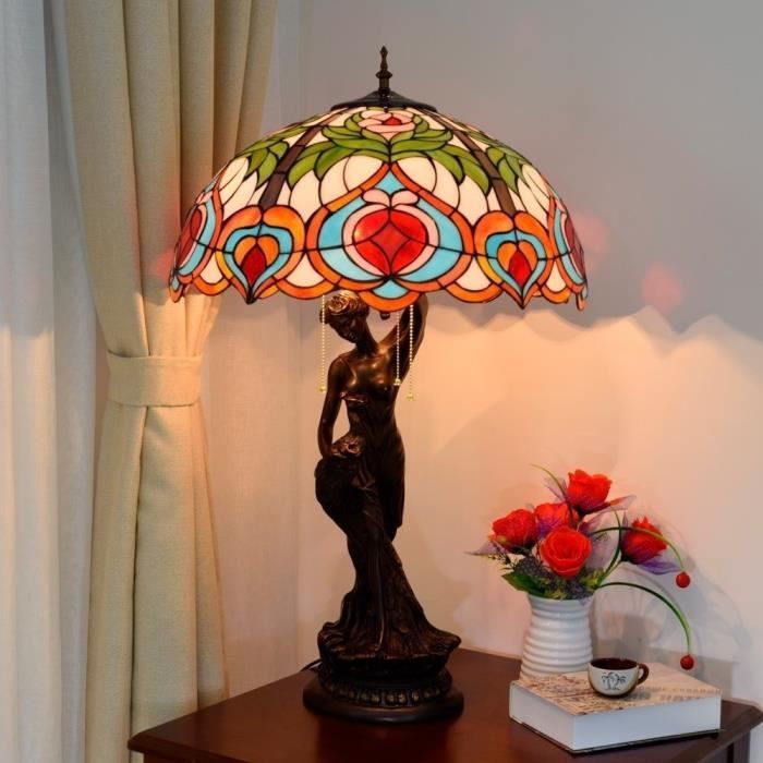 Lampe rétro abat-jour en verre teinté salon salle à manger chambre