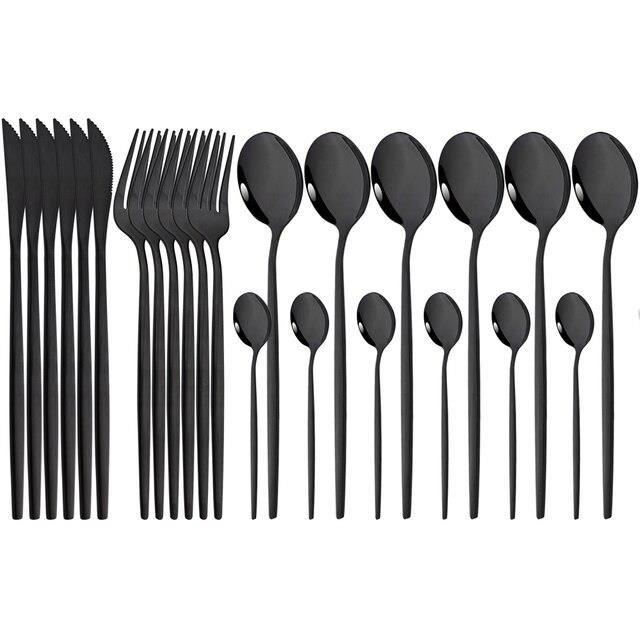 Ensemble de couverts 24 pièces en acier inoxydable avec support, service pour 6 personnes, vaisselle polie miroir pour maison, cuisine, lave-vaisselle (doré