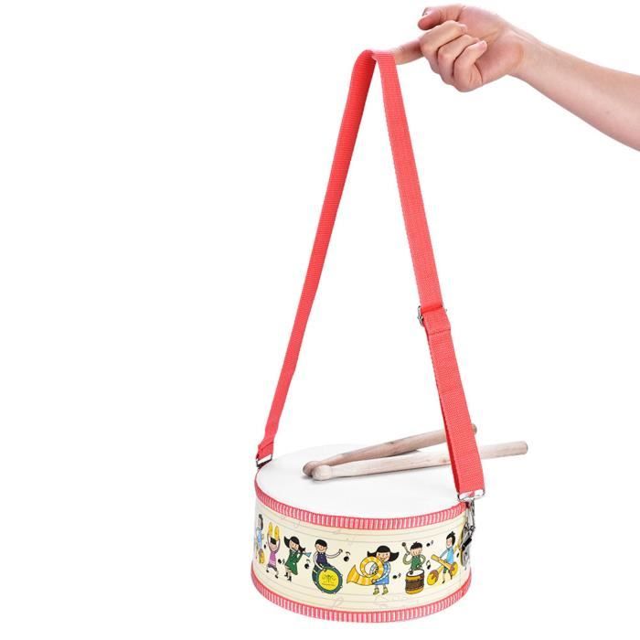 Tambour En Bois Pour Enfant - Diamètre 20 Cm - Avec Baguettes Et Sangle - Instrument De Musique