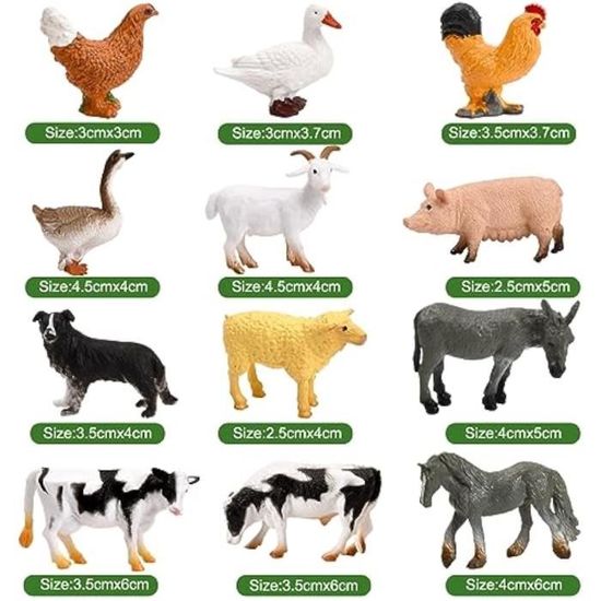 Morofme Lot de 12 mini figurines d'animaux de la ferme, décorations de  gâteaux en forme d'animaux de la ferme, figurines d'animaux de la ferme,  jouets