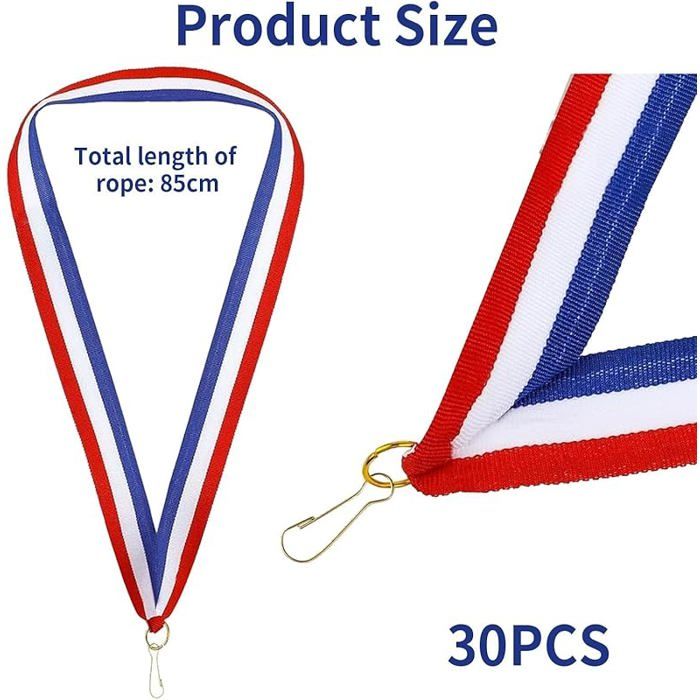 Lot De 24 Médailles Fantaisie Dorées - Ruban Bleu Blanc Rouge - Tous Sports