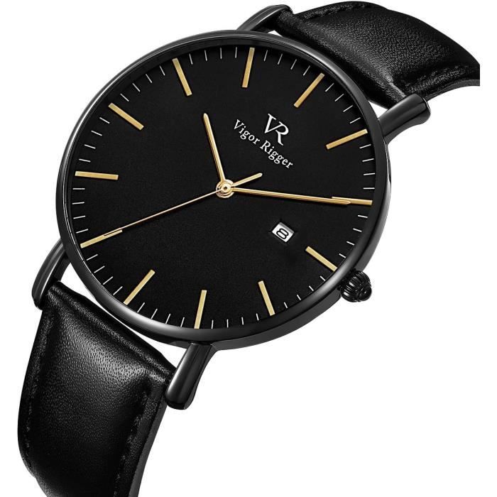 Vigor Rigger Minimaliste Montre Noir Sobre Homme Montre Femme