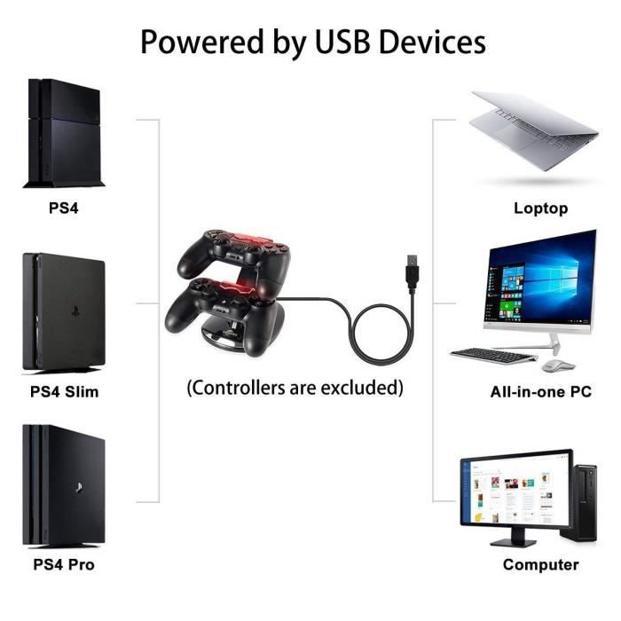 Chargeur pour Manette PS4 Support d'Alimentation 4 Station de Charge pour  PS 4 / PS4 Slim / PS4 Pro Manette sans Fil avec Un Câble - Cdiscount  Informatique