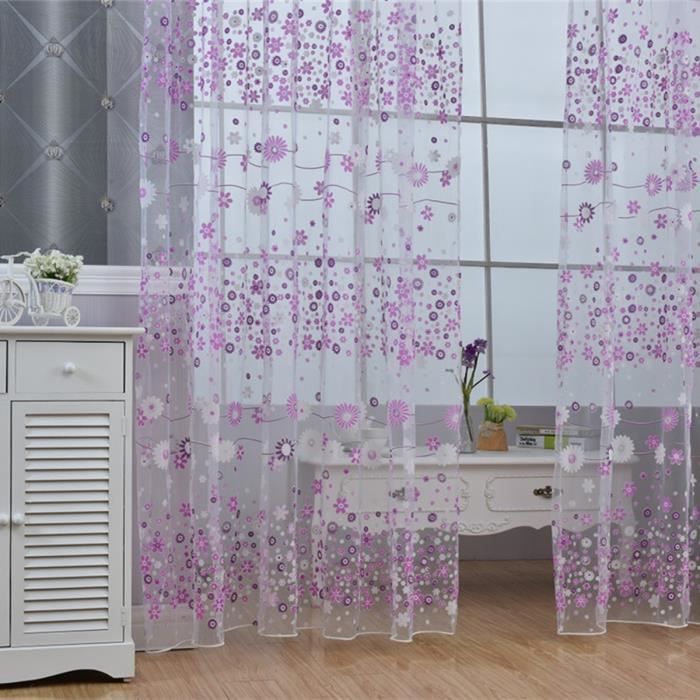 Lot De 2 Rideaux Voilages Semi-Transparents Hiseng - Motif Fleurs Mauves, 108x160cm, Décoration Élégante Pour Fenêtres De Chambre, Salon Et Salle De Bain