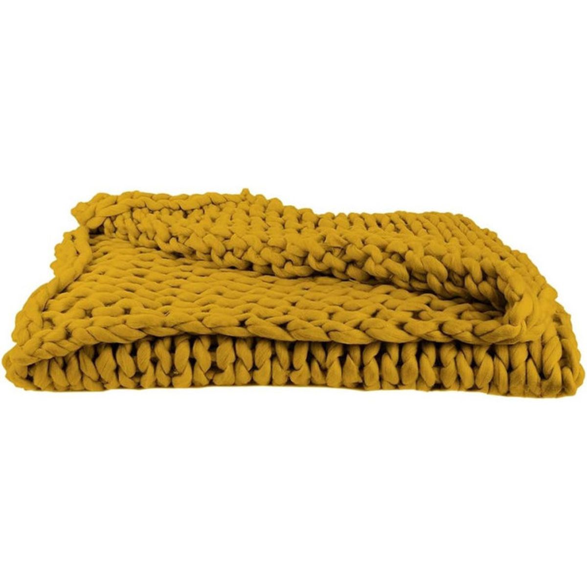 Plaid Tricot Grosse Mailles 120x150cm Moutarde Couverture Jete Canape