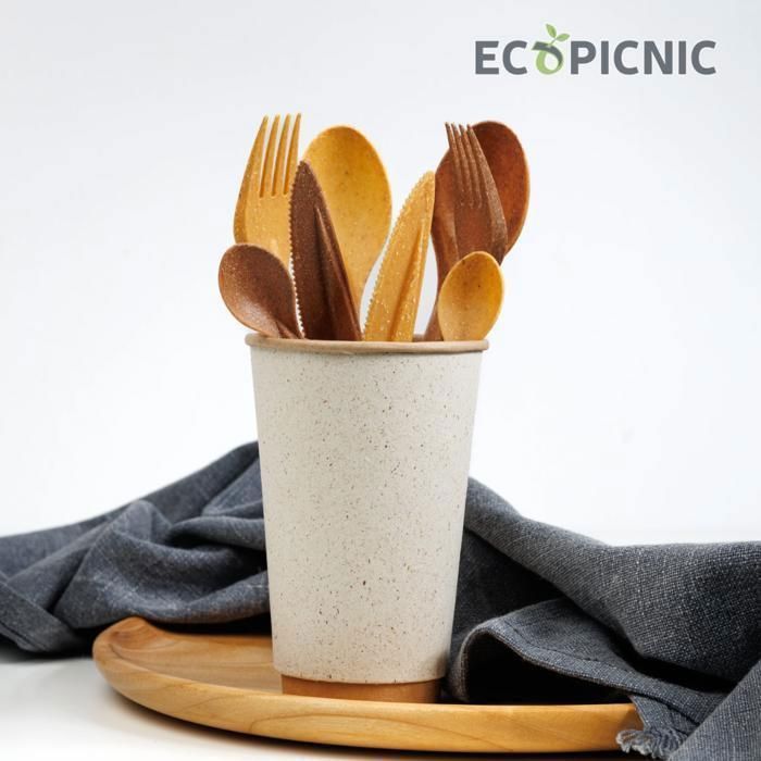 Fourchettes Jetables WPC 100 Pièces Marron Clair – Composite Bois-plastique écologique | Pour événements, Fêtes, Pique-niques