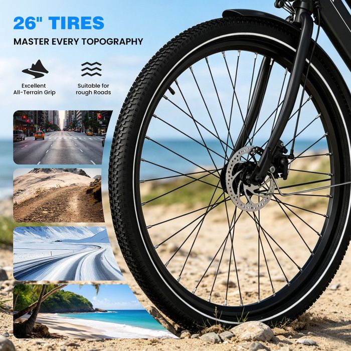 Vélo électrique EVERCROSS EK8 – 26 Pouces, Moteur 250W, Batterie 36V 10,4Ah, Autonomie 35-90 Km, Charge 120 Kg
