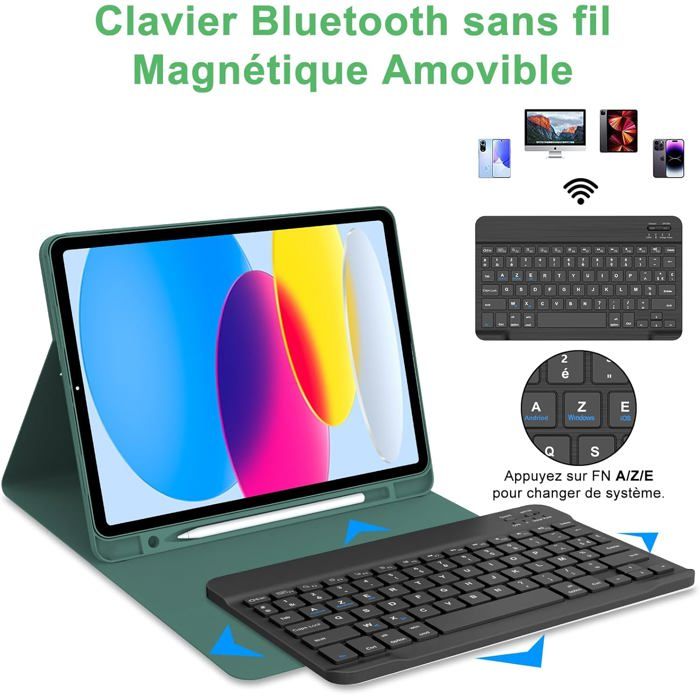 Clavier Bluetooth Avec Trackpad Pour IPad A16 11ème/10ème Génération - AZERTY, Bleu, Protection Intégrée