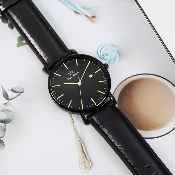 Vigor Rigger Minimaliste Montre Noir Sobre Homme Montre Femme