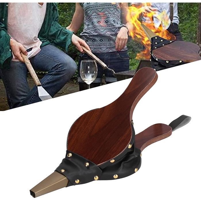 Souffleur De Cheminée Manuel En Bois Marron - Soufflet Barbecue Et Feu De Camp Avec Cordon Suspension