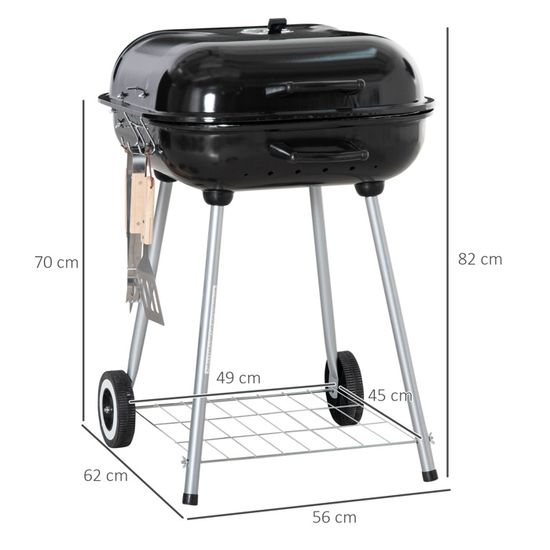 Barbecue Charbon Portable Outsunny - 96x61x72 Cm, Grille + Plaque - Avec étagères Et Panier - Idéal Jardin, Camping - 11