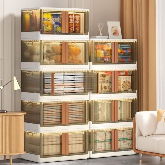 12 Bacs De Rangement Pliables Avec Couvercles, Plastique Multicolore, Empilables