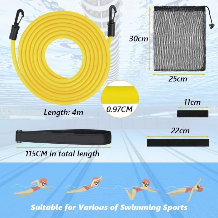 Ceinture De Natation Avec Résistance Élastique 3m - Entraînement Piscine Pour Adultes Et Enfants