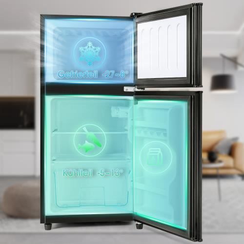 Réfrigérateur Double Porte 60 L (38L + 22L) Mini Frigo pour Boissons 172  kWh / An, Éclairage