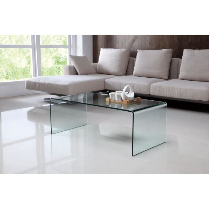 Table basse en verre trempé transparent - 120 x 60 x 40 cm -PEGANE