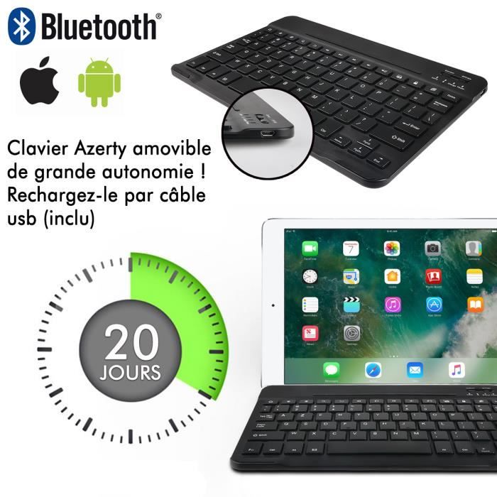 Housse Clavier Pour Tablette 10 Pouces AZERTY – Connectivité USB-C – Noir Similicuir – Neuf