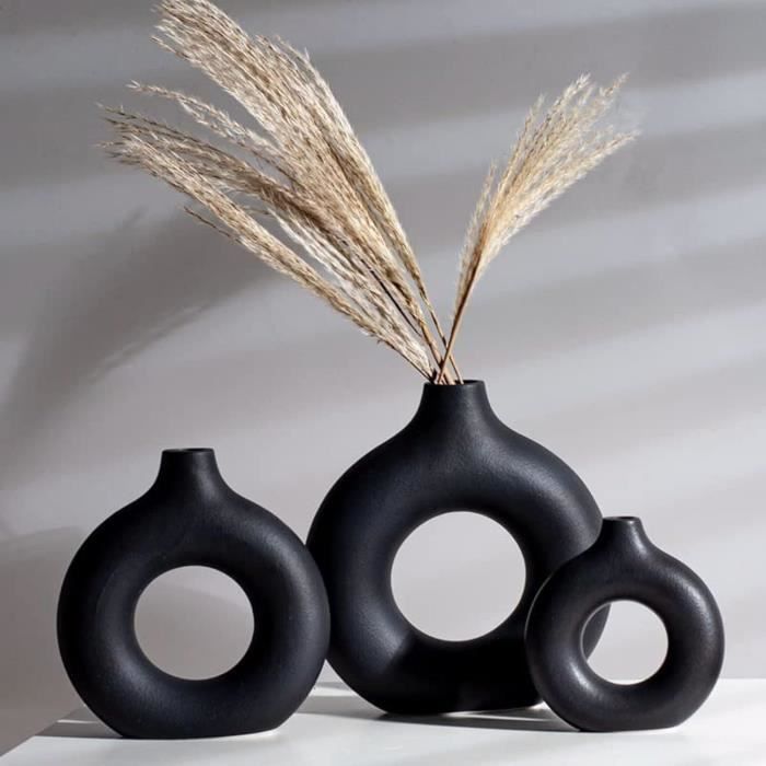Vase Decoratif, Vase Moderne Noir Mat, Conteneur De Fleurs De
