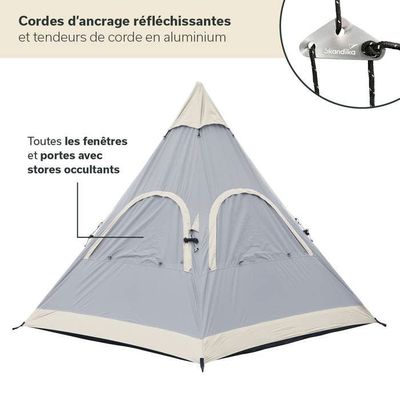 Tente Tipi Skandika Hetta 460/335 – 4 à 6 Personnes, Hauteur 295cm, UV 50+, Sol Cousu, Moustiquaire – Camping, Festival, Famille