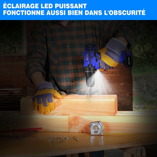 Perceuse Visseuse Sans Fil 21V Avec 2 Batteries - 45N.m - 25+1 Réglages - 29 Accessoires - Perceuse à Percussion