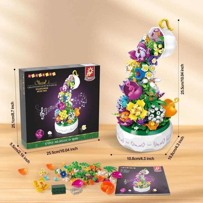Autres jeux de construction HogoKids Bouquet de Fleurs Jouet de Construction 1464 Pièces Fleurs Artificielles de 18 Tiges Cadeau Plante Décorative