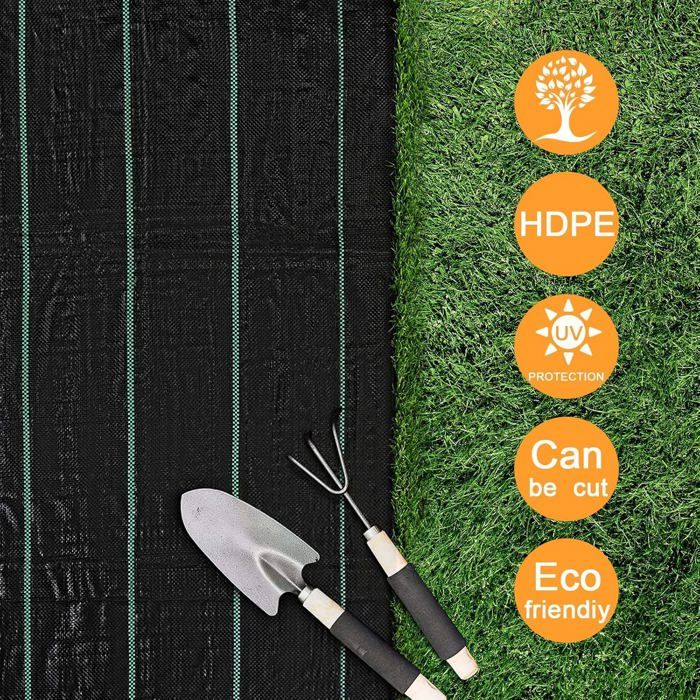 Toile De Paillage Anti-Mauvaises Herbes 2m X 10m - 90g/m² Géotextile Perméable UV Résistant Noir Jardin Potager