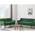Canapés 3+2 en velours vert sapin - VENTE-UNIQUE - SERTI - Design élégant - Modèle cocooning - Coloris tendances-0
