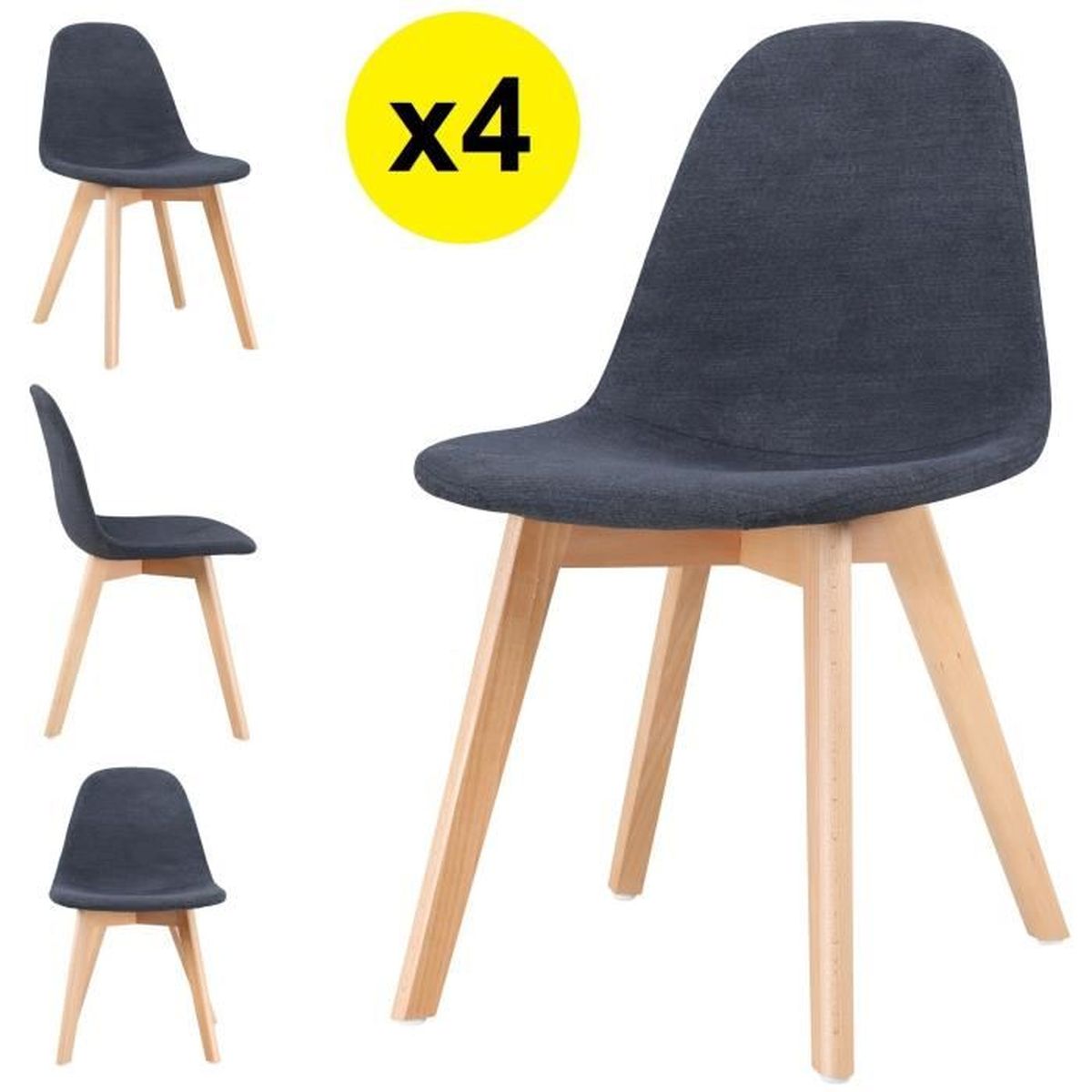 Lot De 4 Chaises Scandinaves Tissu Gris Fonce Skagen Style