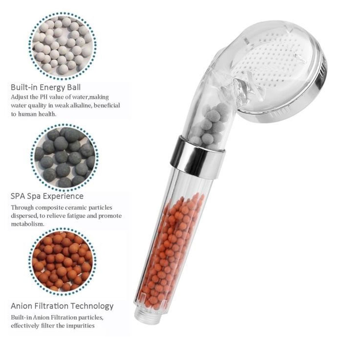 Neuf Tourmaline Boules Filtre Douche Tête Eau Économie 3 Modes