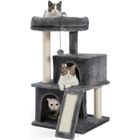 PAWZ Road Arbre à Chat Design 86cm, Coussin Amovible Spatiale, Poteau Griffoir avec Pompon Suspendu Remplaçable Gris