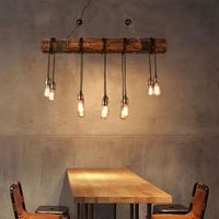 Lustre en bois rétro à 10 lumières - Suspension industrielle pour salle à manger, cuisine, bar