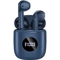 Ecouteur Sans Fil Bluetooth 5.3 Son Hi-Fi Stéréo Étanche IPX7 CAPOXO Oreillette Bluetooth Écran LED Casque Bluetooth Bleu Foncé