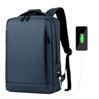 Sac à Dos Ordinateur Portable 15.6 Pouces Homme Imperméable avec USB Charging Port, Sac à Dos pour Loisirs/Affaire/Scolaire Bleu