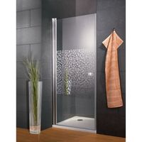 Porte de douche pivotante 90x192 cm, verre 5 mm anticalcaire, paroi niche Style 2.0, verre décor galets chromés, Schulte