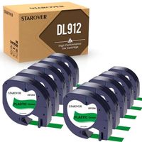 10 STAROVER Compatible pour Dymo LetraTag Ruban Plastique 91204, 12mm x 4 m,pour Dymo LetraTag LT-100H,  noir sur vert