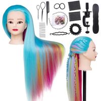 71cm Têtes d'exercice 100% de Cheveux Synthétiques colorés Tête à Coiffer Coiffure Cosmétologie Pratique Mannequin Poupée pour le Sa