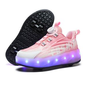 Chaussures à Roulettes Enfants - 2 Roues Rétractables - Unisexe - Basket Roller Respirante - Ajustable