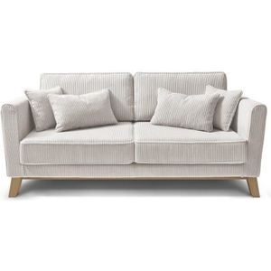 BOBOCHIC Canapé 3 places fixe - Velours Crème - L 186 x P 85 x H 82 cm - DOBLO