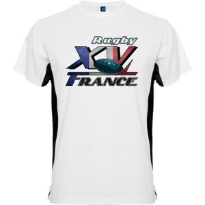 T-SHIRT MAILLOT DE SPORT Tee shirt Rugby XV France noir et blanc manches co