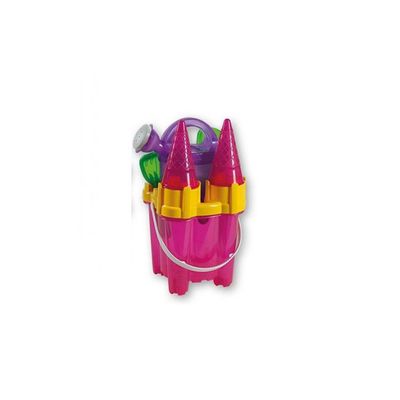 Seau De Plage Château Fort 7 Pièces – Violet Pailleté, 16 Cm, Avec Tamis, Arrosoir, Pelle, Râteau, 2 Moules – Dès 18 Mois