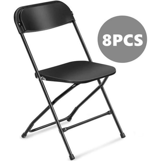 Bonnlo Lot De 8 Chaises Pliantes Jardin Camping – Métal & Résine, Charge Max 158 Kg, Empilables, Noir