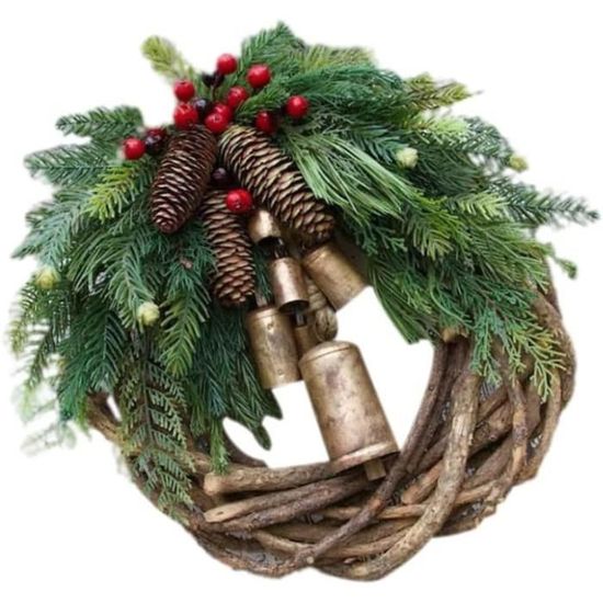 Couronne De Noël Artificielle 40 Cm Avec Baies Rouges - Décoration Porte D'Entrée, Mur Ou Mariage - Polypropylène Durable