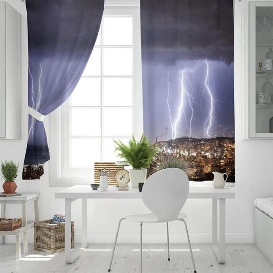 Rideau 3D Motif Paysage D'Une Ville D'Eau Lot De 2 Rideau Occultant