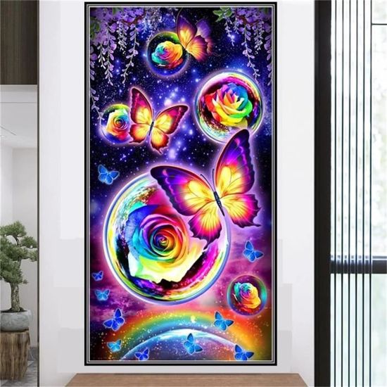 Tableau Diamant Papillon Attrape-Rêves 90x45cm - Kit Complet DIY 5D Pour Adultes - Décoration Murale Broderie Strass