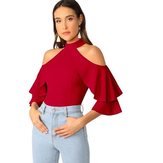 Top épaule Froide Velours Bordeaux Brodé Perles - Taille 12, Neuf Avec étiquette