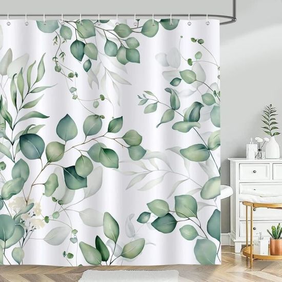 Rideau De Douche 240 X 200 Cm AASIRA - Motif Feuilles Tropicales Vertes 3D, Anti-Moisissure, Imperméable Avec 12 Anneaux Dorés