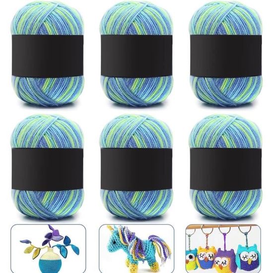 Lain Crochet Lain a Tricot, ilauke 6*50g Fils à Tricoter en Acrylique Multicolores avec Sac de