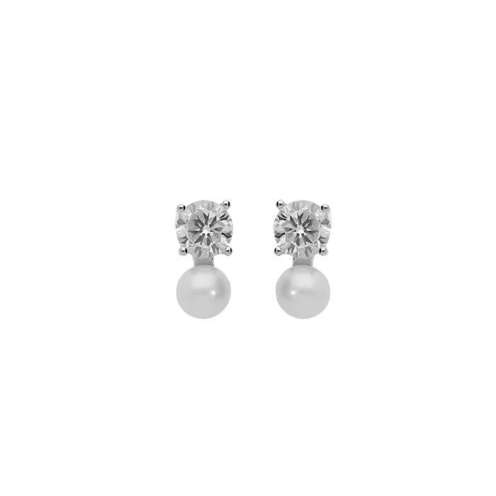 Boucles D'oreilles Clous Argent Sterling 925 - Perles De Culture Blanc 4mm, Neuves Avec étiquettes