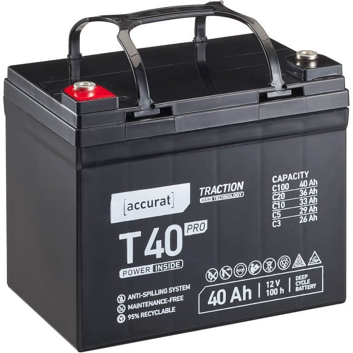 Accurat Traction T40 Pro 12V AGM Batterie de plomb 40Ah - Cdiscount Auto