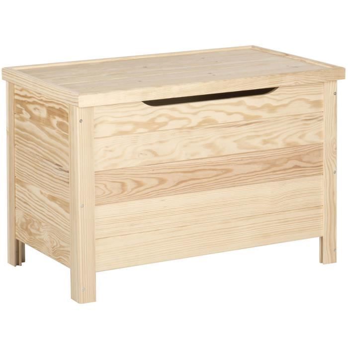 Coffre de rangement pin massif - 70 x 40 x 48 cm - bois brut