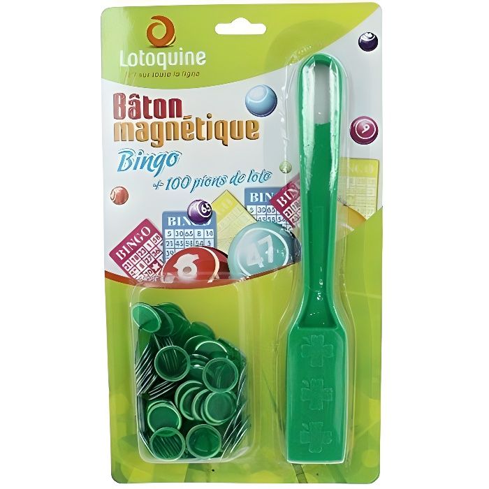 baton magnétique + 100 pions transparent vert pour bingo et loto